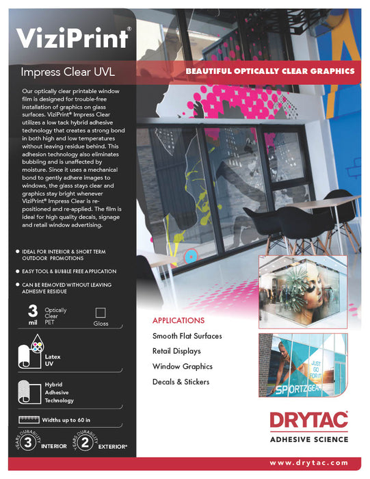 Drytac ViziPrint Impress Clear optically clear PET film