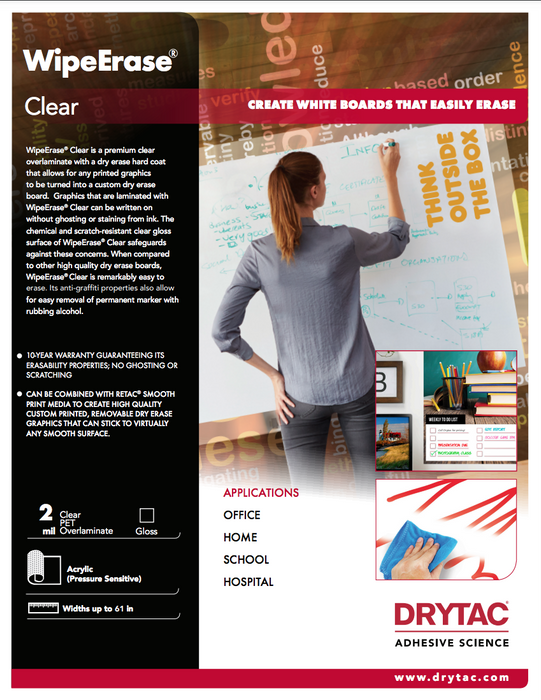 Drytac WipeErase Clear PET Dry Erase Laminate Film