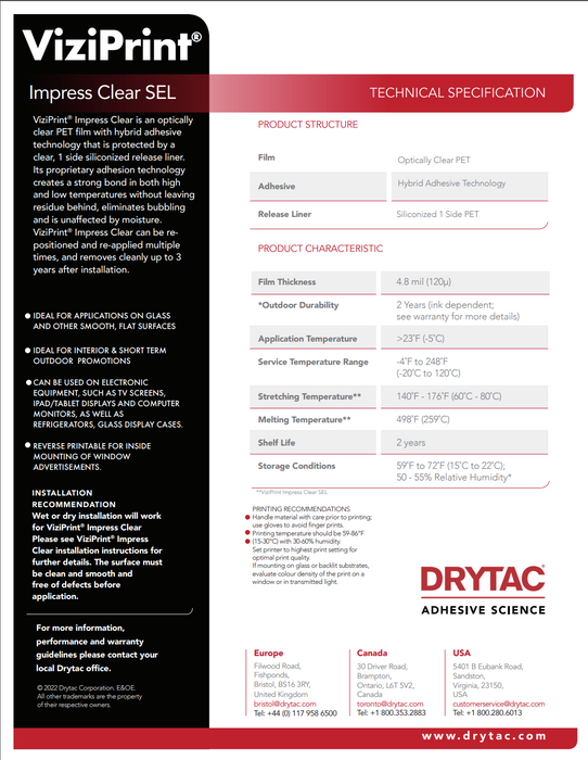 Drytac ViziPrint Impress Clear optically clear PET film